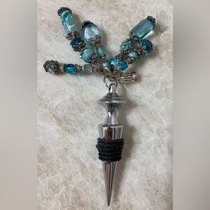 Silver and Aqua Blue Wine Bottle Stopper